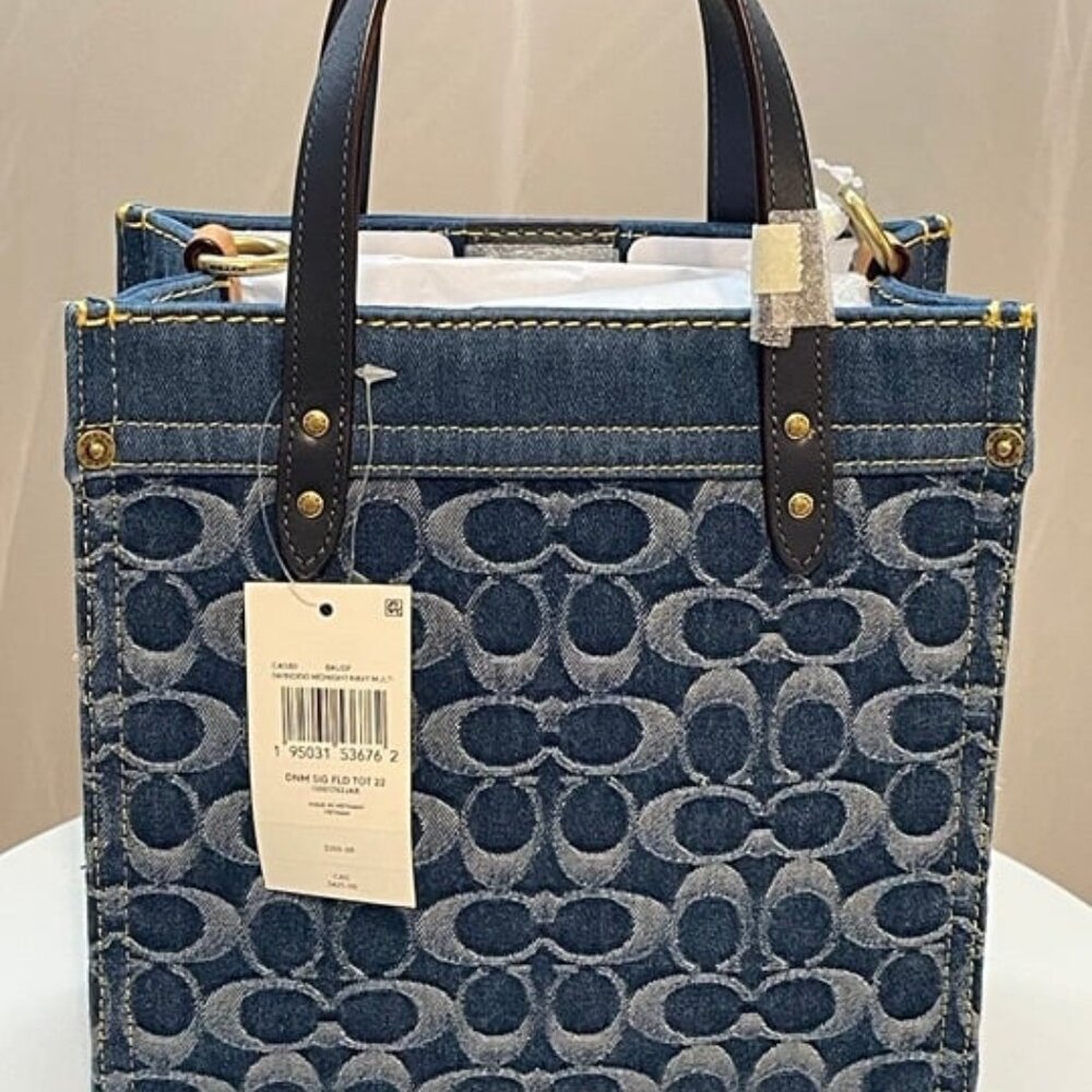 new Coach Denim Field Tote 22 - Picture 2 of 5
